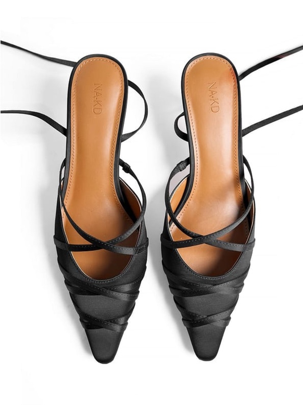NA-KD Black Satin Pointy Toe Heels